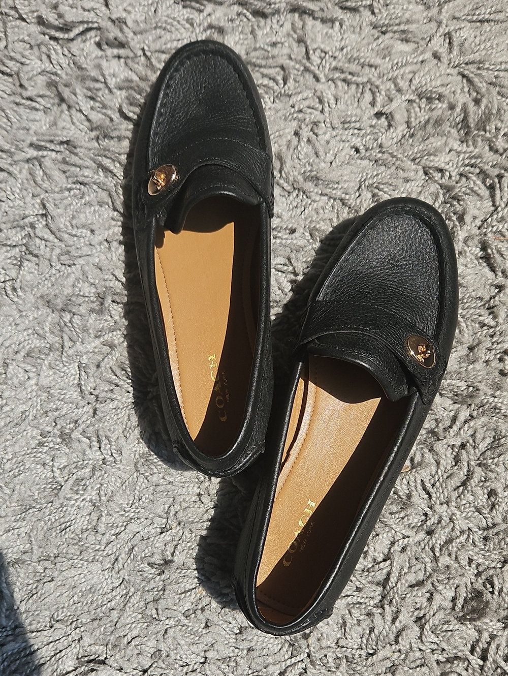 Coach Black Leather Loafers with Gold Accent